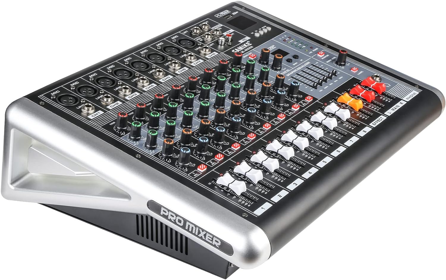 Mixers Audio 8 Channel Mixer Power Mixer Amplifier 2 * 300 Watt Output Dj Mixer Board with 16 Kinds of DSP Reverb Sound Mixers for Speakers