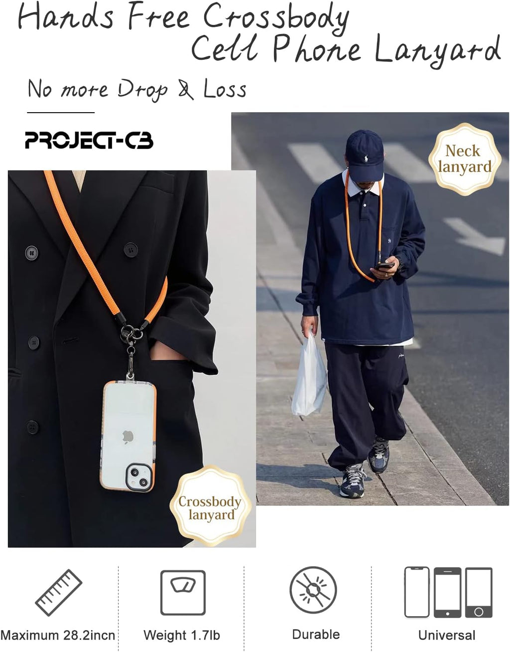 project-cb Cell Phone Lanyard ×1, Tether Tab ×2, Universal Adjustable Phone Strap, Crossbody, Neck Phone Lanyard, Rope Strap