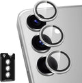 for Samsung Galaxy S25 Camera Lens Protector, Individual Metal Ring Tempered Glass Lens Cover, [Strong Adsorption] Scratch Resistant Ultra-Thin HD Clear Lens Cover, 1 Set-Silvery