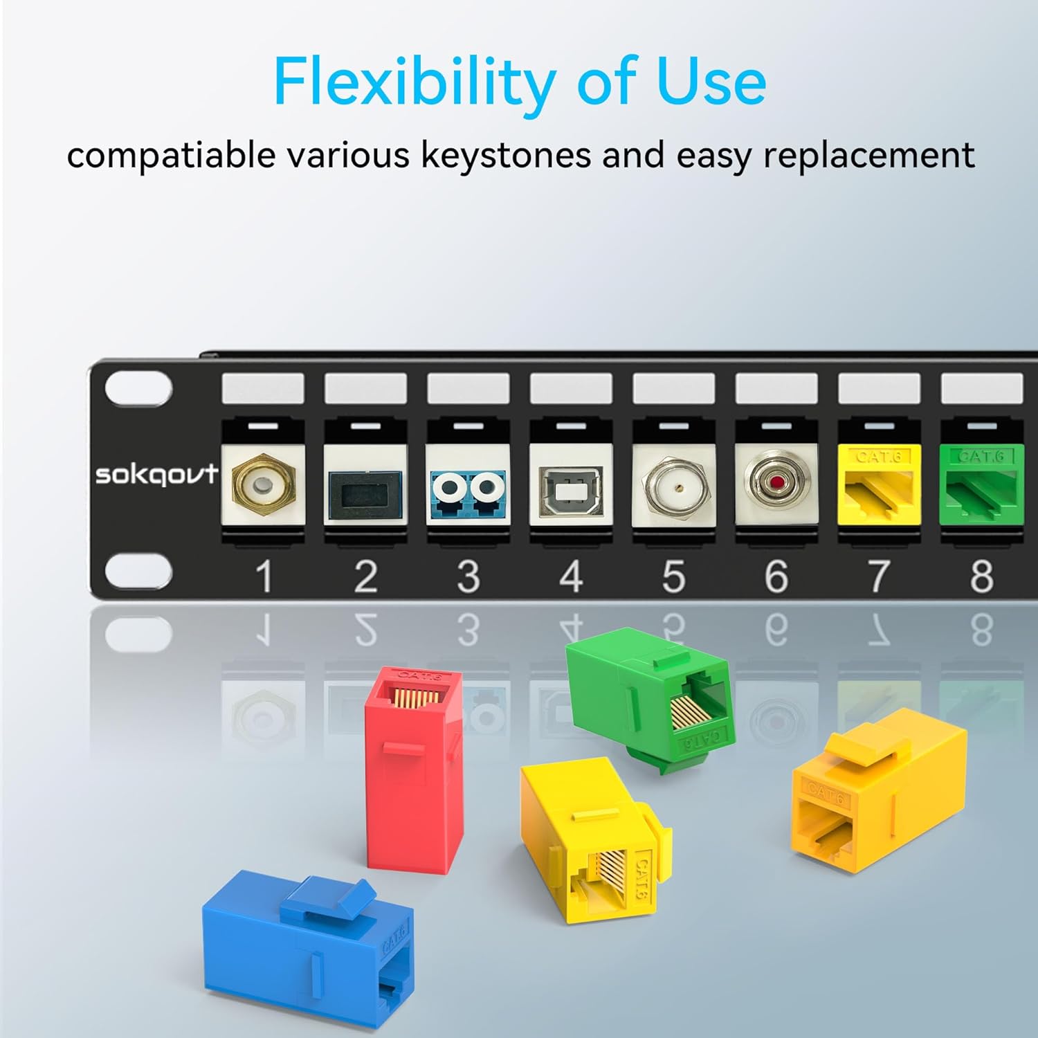 24 Port Blank Keystone Patch Panel with Snap-in Design, Cat6 Network Patch Panel 1U 19 inch, Rack Mount Ethernet Patch Panel (for Slim Keystone Only)