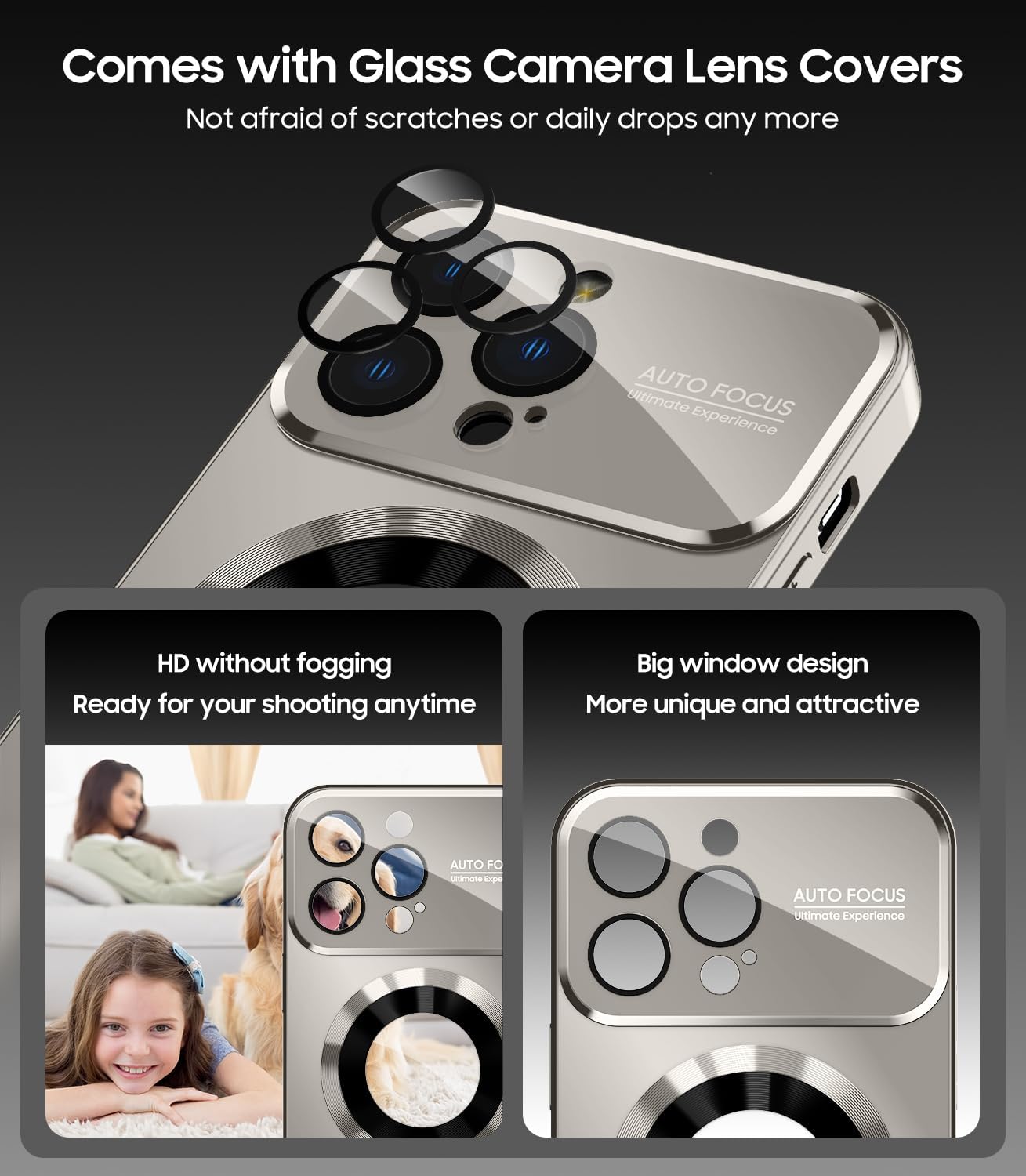 Magnetic for iPhone 16 Pro Max Case, Compatible with MagSafe, Built-in Camera Lens Protector, Logo View, Military Grade Drop Protection Phone Cover, Titanium Gray