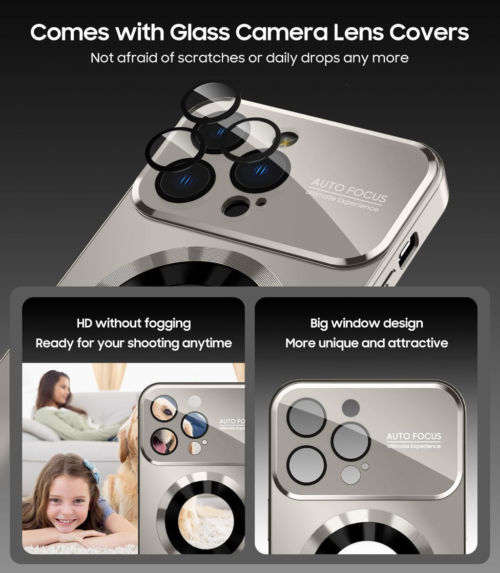 Magnetic for iPhone 13 Pro Max Case, Compatible with MagSafe, Built-in Camera Lens Protector, Logo View, Military Grade Drop Proof Phone Case Cover, Titanium Gray
