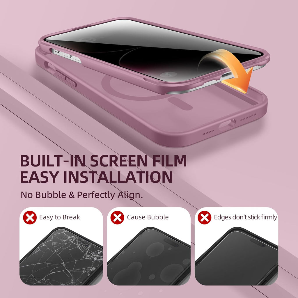 BERFY Magnetic for iPhone 14 Pro Max Case,Compatible with MagSafe,Built-in Privacy Screen Protector and Upgraded Camera Protection,Anti-Spy Full Body Shockproof Phone Case for 14 Pro Max,Palevioletred