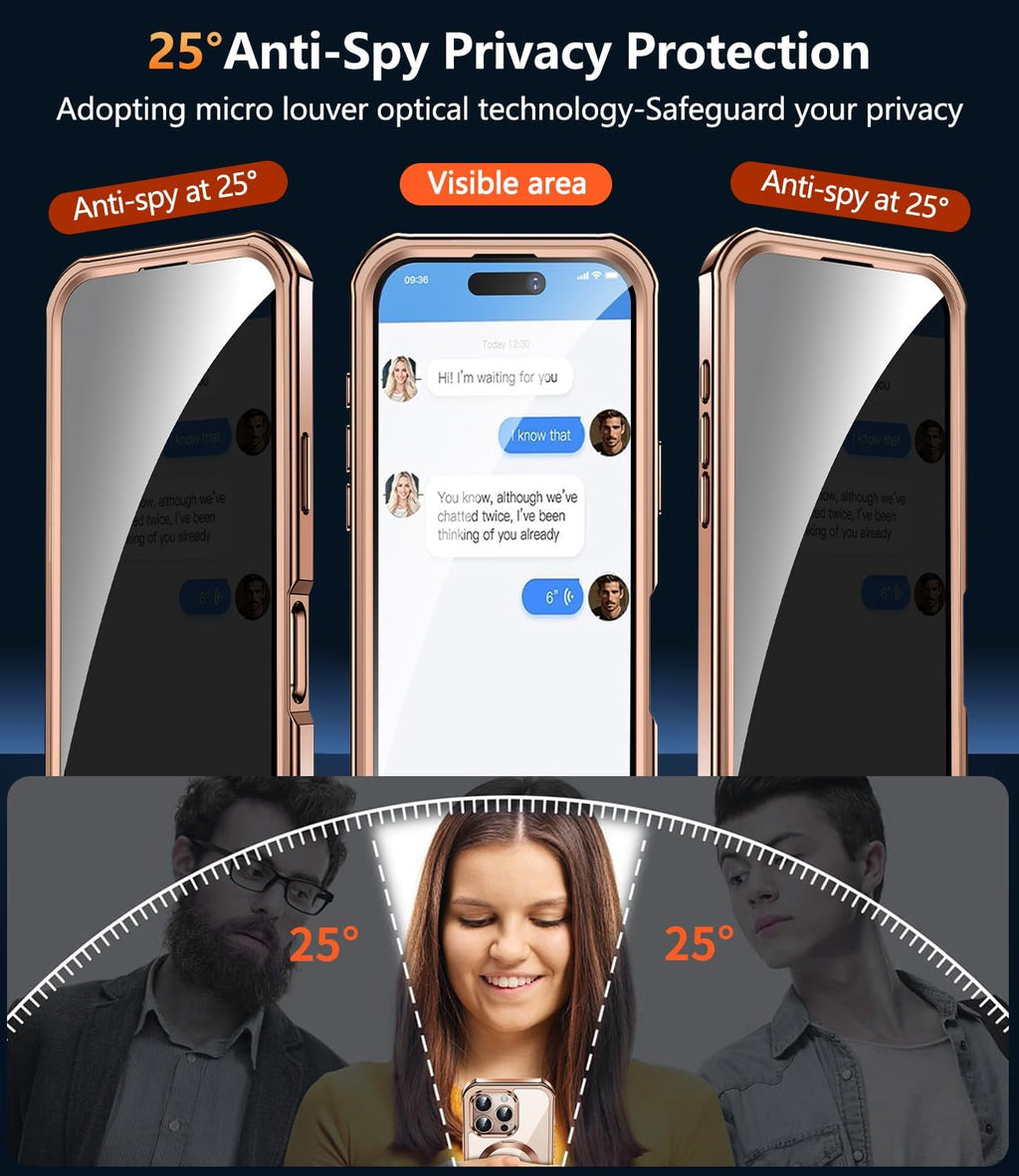 [360° Rotatable CD Stand & Built-in Privacy Screen Magnetic Case for iPhone 16 Pro[Compatible with MagSafe & Full Signal] Mil-Grade Shockproof Full Body Anti-Spy Cover for 16 Pro-Desert Gold