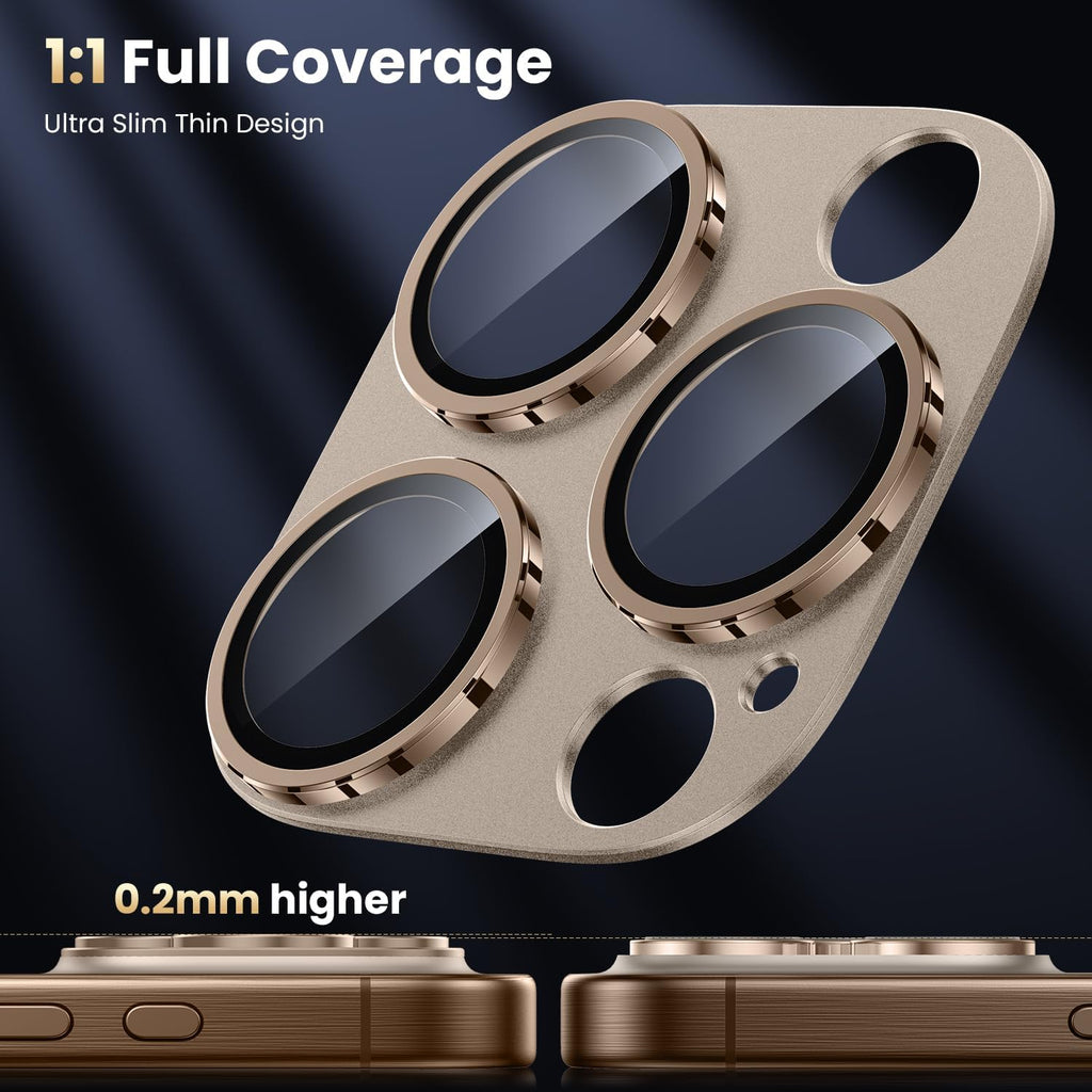 WSKEN for iPhone 16 Pro/iPhone 16 Pro Max Camera Lens Protector, [Military Grade Shatterproof] [Strong Adsorption] Metal Aluminum Alloy Tempered Glass Camera Screen Protector, Desert Titanium