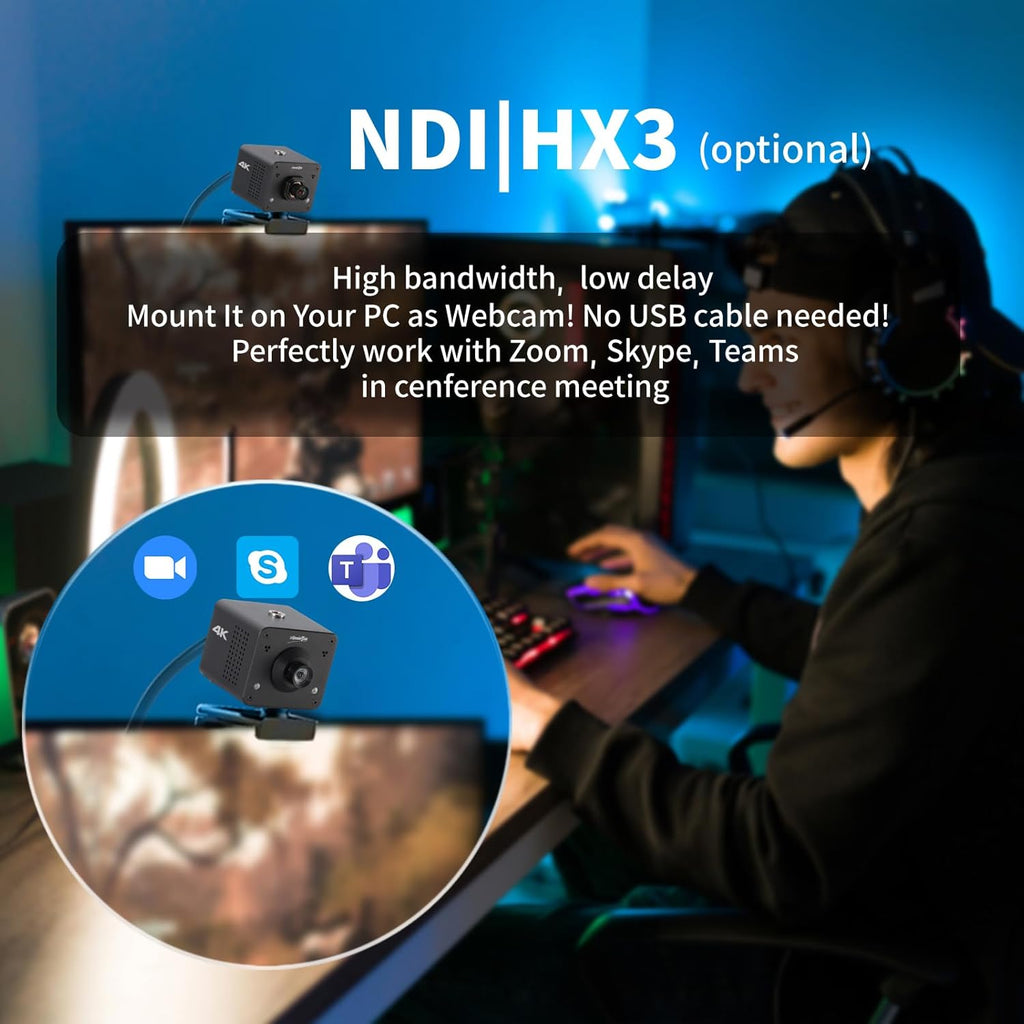 4K Native NDI HX3 POV Webcam Camera PoE, ZowieCAM, Simultaneously HDMI & SDI Output, RTSP/RTMP(s)/SRT, Standalone Live Streaming to YouTube/Twitch for Webcast, Meeting, Teaching & Gaming (M12)