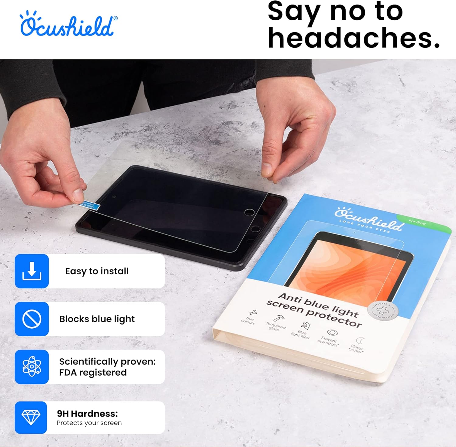 Ocushield Anti Blue Light Tempered Glass Screen Protector for Apple iPad 10.2" (2018 & 2020) 7th/8th/9th Generation - Blue Light Filter for iPad - Anti Glare - Protect Your Eyes & Improve Sleep