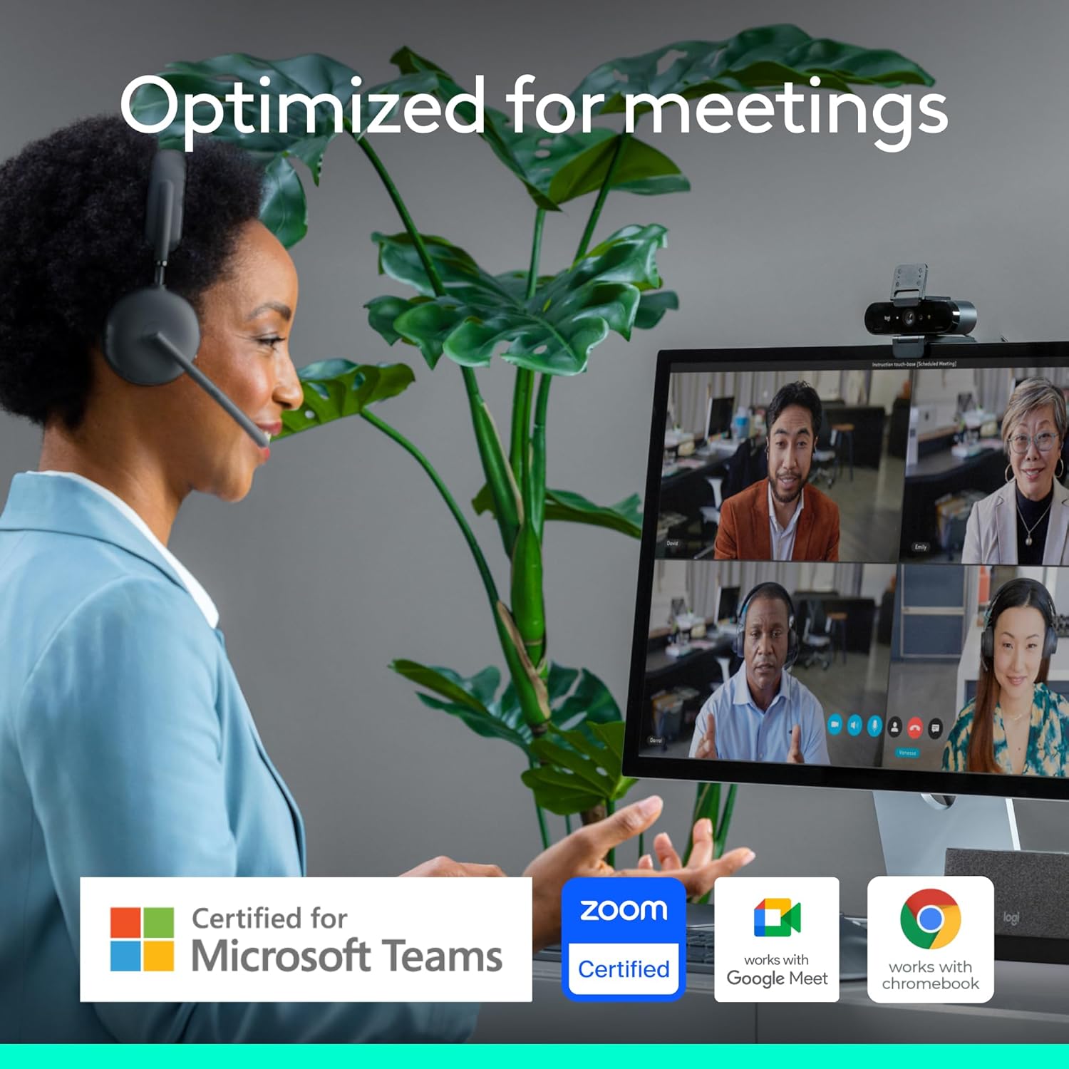 Logitech Brio 4K Webcam, Video Calling, Noise-Cancelling mic, HD Auto Light Correction, Wide Field of View, Works with Microsoft Teams, Zoom, Google Voice, Google Meet, PC/Mac/Laptop/MacBook/Tablet