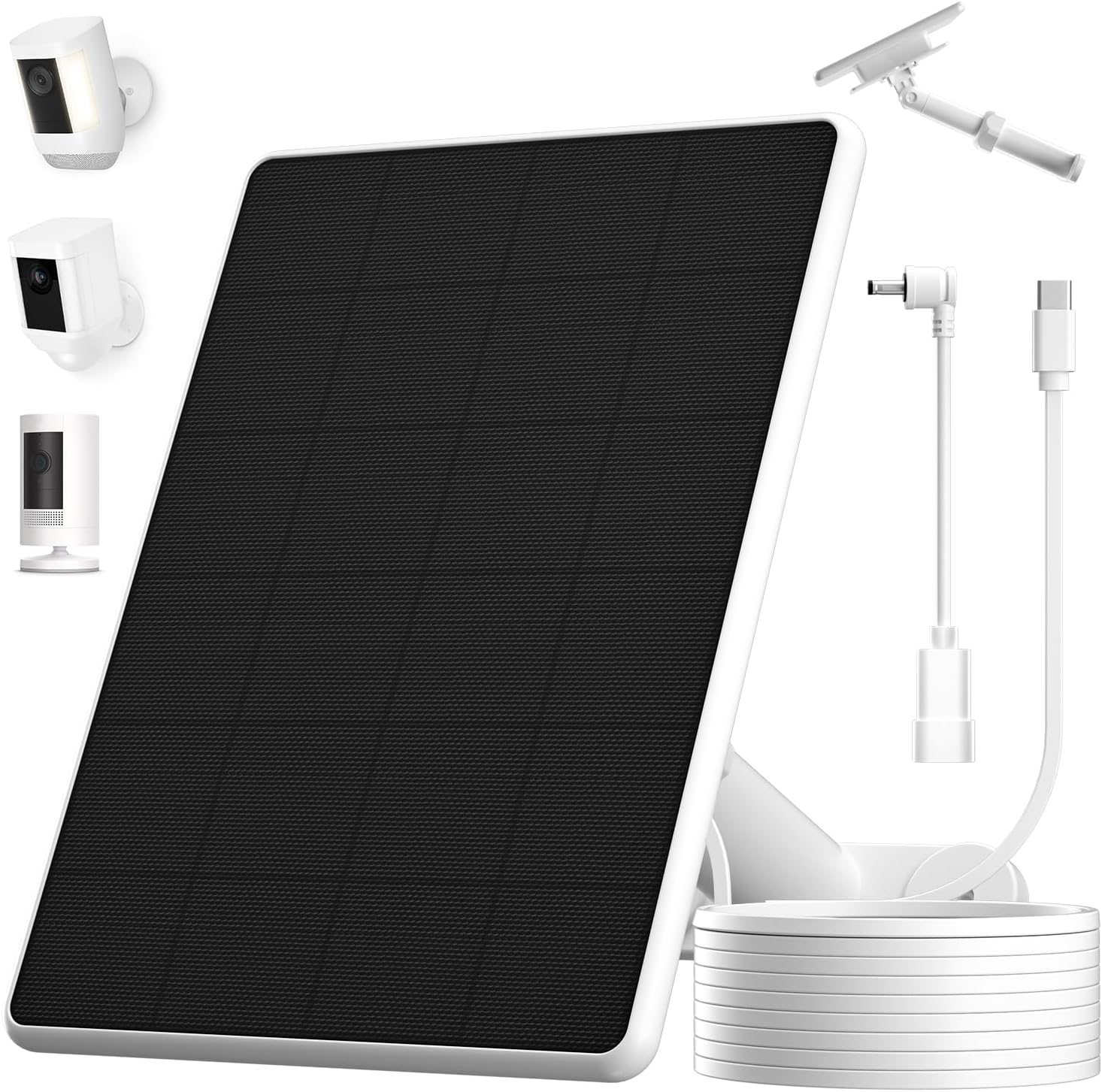 6W Solar Panel for Ring Spotlight Cam Battery & Stick Up Cam Battery, High-Efficiency Solar Charger with 360° Adjustable Retractable Bracket & 10ft Cable
