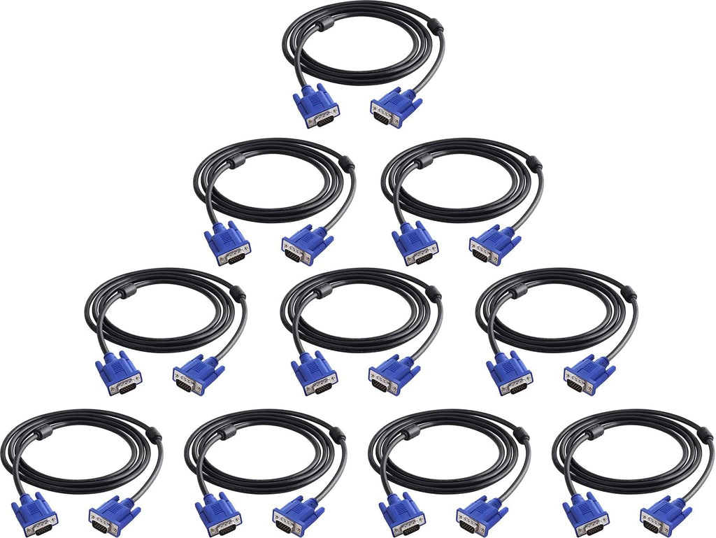 VGA to VGA Monitor Cable 15 Pin Male to Male Computer Cord Support 1080P Full HD for Laptop TV Projector - 6 Feet(10 Pack)