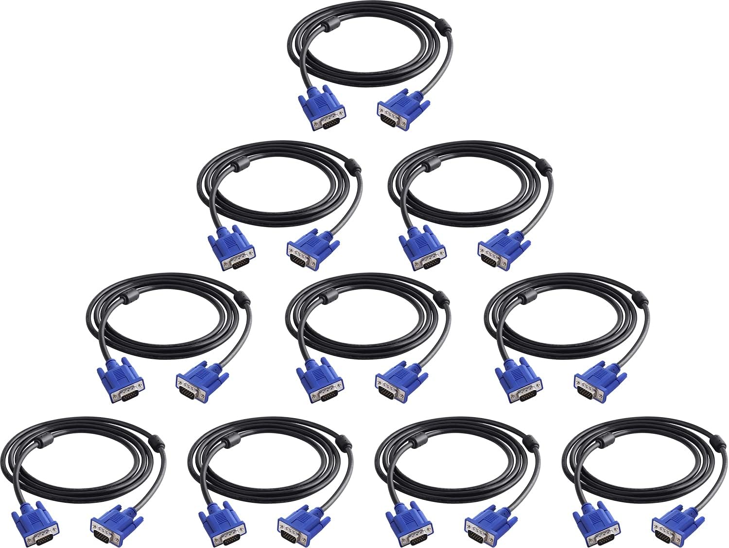 VGA to VGA Monitor Cable 15 Pin Male to Male Computer Cord Support 1080P Full HD for Laptop TV Projector - 6 Feet(10 Pack)