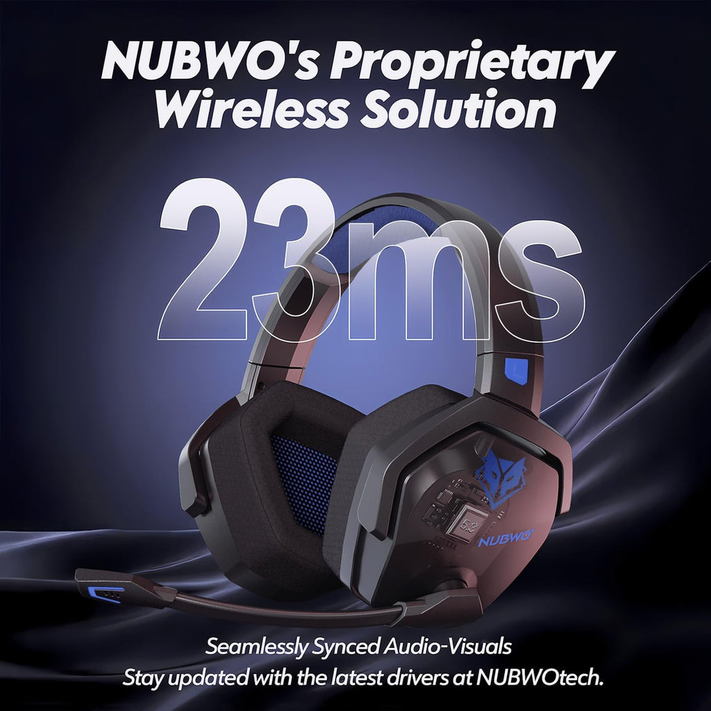 NUBWO G06 Dual Wireless Gaming Headset with Microphone for PS5, PS4, PC - 23ms Low Latency Audio - 100-Hour of Playtime - 50mm Drivers (Black-Blue)