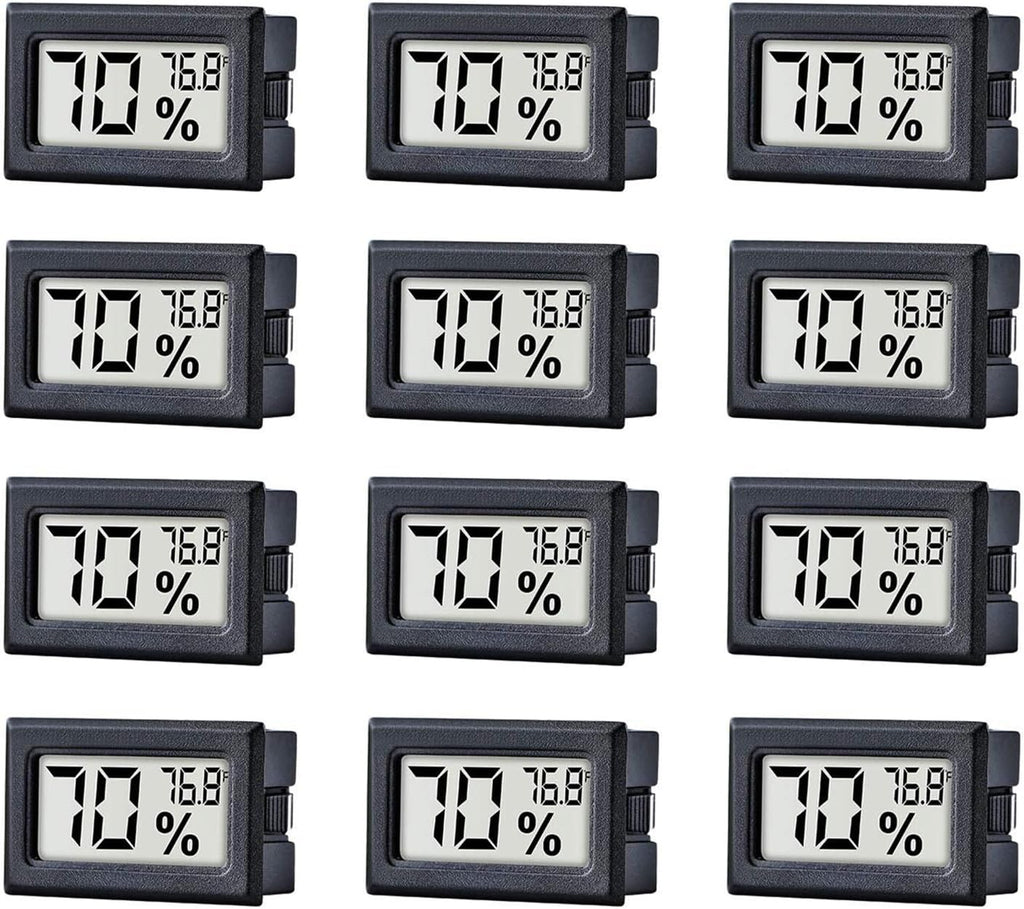 12 Pack Pgzsy Mini Small Digital Electronic Temperature Humidity Meters Gauge Indoor Thermometer Hygrometer LCD Display Fahrenheit (℉) for Humidors, Greenhouse, Garden