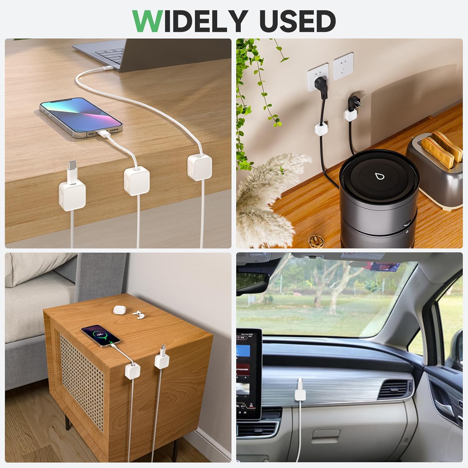 12 White Magnetic Cable Clips,Under Desk Cable Management,Cord Holder for Nightstand Home Office Car Phone Wall,2025 Adhesive Cord Organizer[0.45" in Ht Save Space/Versatile for Wire Up to 0.27" OD]