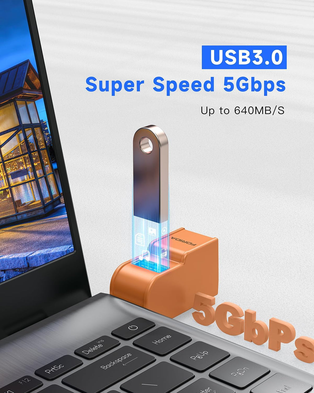 FORIDA 3 Ports USB 3.0 Adapter, USB Hub with 1 USB 3.0 and 2 USB 2.0 Ports, Portable USB Port Splitter for Keyboard, Mobile Hard Disk, U Disk, Camera, Mouse, etc (Orange)