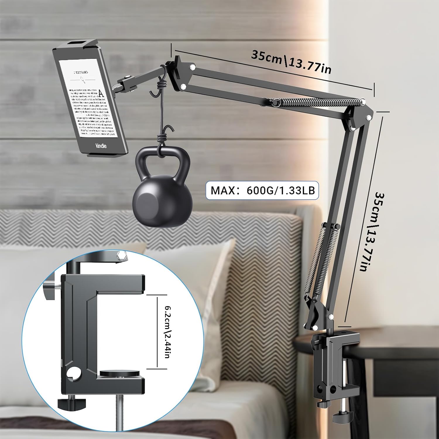 Metal Tablet Holder for Kindle Reading in Bed, Easy Adjust Hands Free Lazy Arm Mount for Kindle Accessories, Gifts for Readers