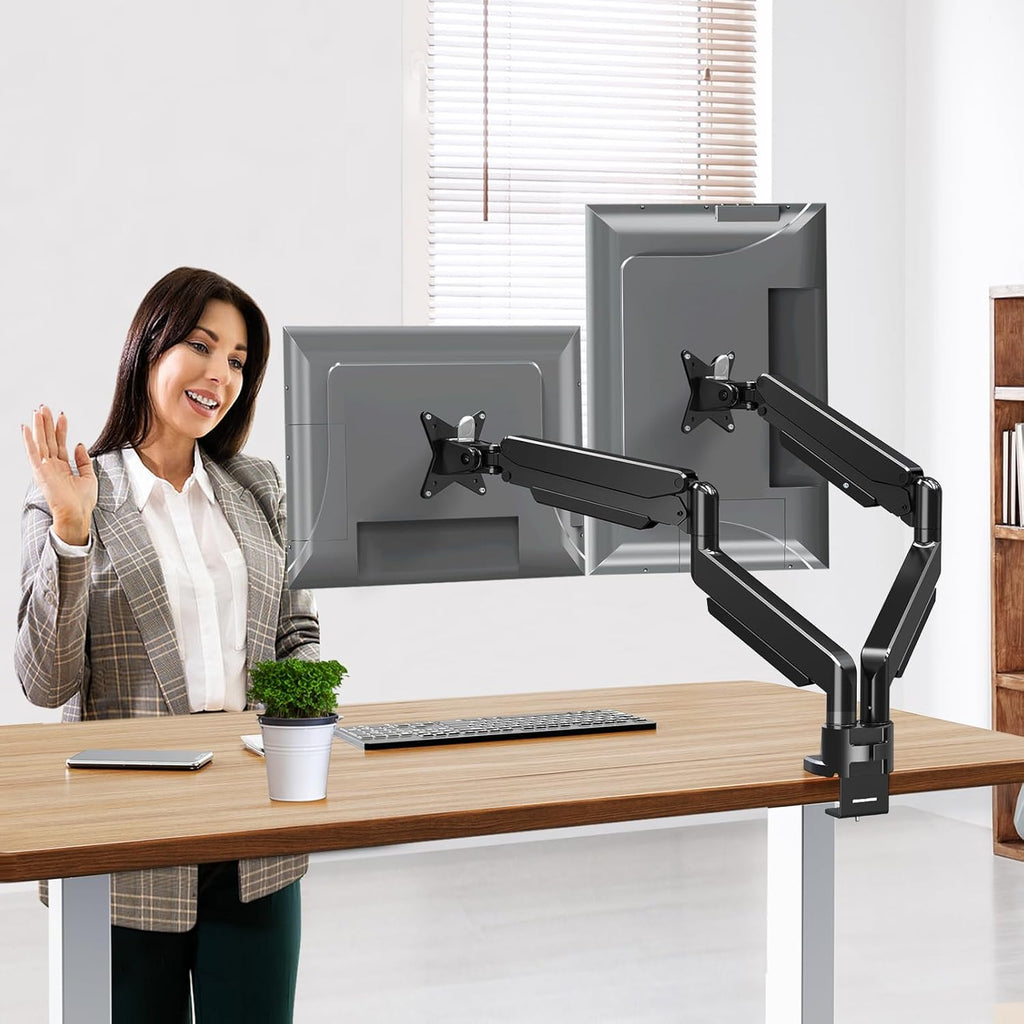MOUNT PRO Dual Monitor Stand for Max 43 Inch Ultrawide Computer Screen, Premium Aluminum Heavy Duty Monitor Arm Holds 6.6lbs to 33lbs, Gas Spring Full Motion Display Desk Stand, VESA Mount