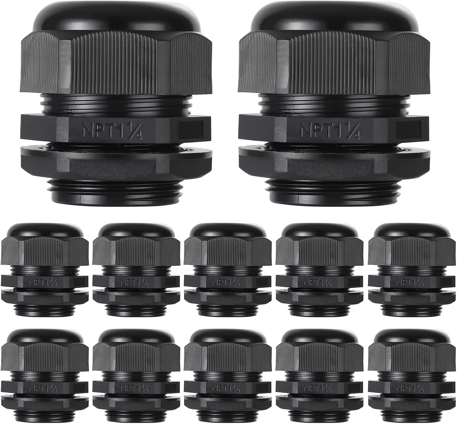PENGLIN Cable Glands 1-1/4" NPT Nylon Cable Connector, Strain Relief Cord Connector, IP68 Waterproof Adjustable Locknut(1-1/4 Inch (12-Pack))