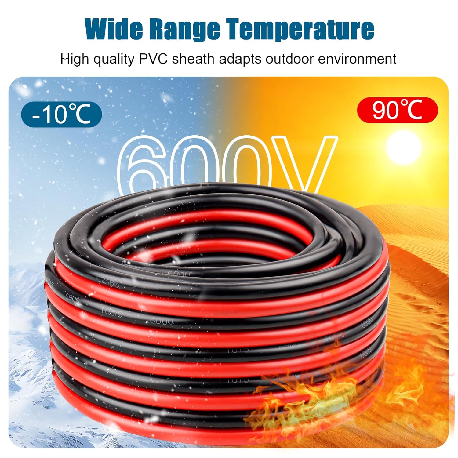 6 Gauge Wire 2 Conductors Copper Wire, 6 AWG Battery Cable Oxygen Free Copper Wire for Solar Panel, Automotive, Trailer, RV and Speaker (6 Gauge 5FT)