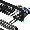Rapink 48 Port Cat7 Patch Panel with Inline Keystone 10G Support, 19-Inch STP Shielded Coupler, 2U Network Patch Panel for Cat7, Cat6, Cat6A, Cat5e Cabling
