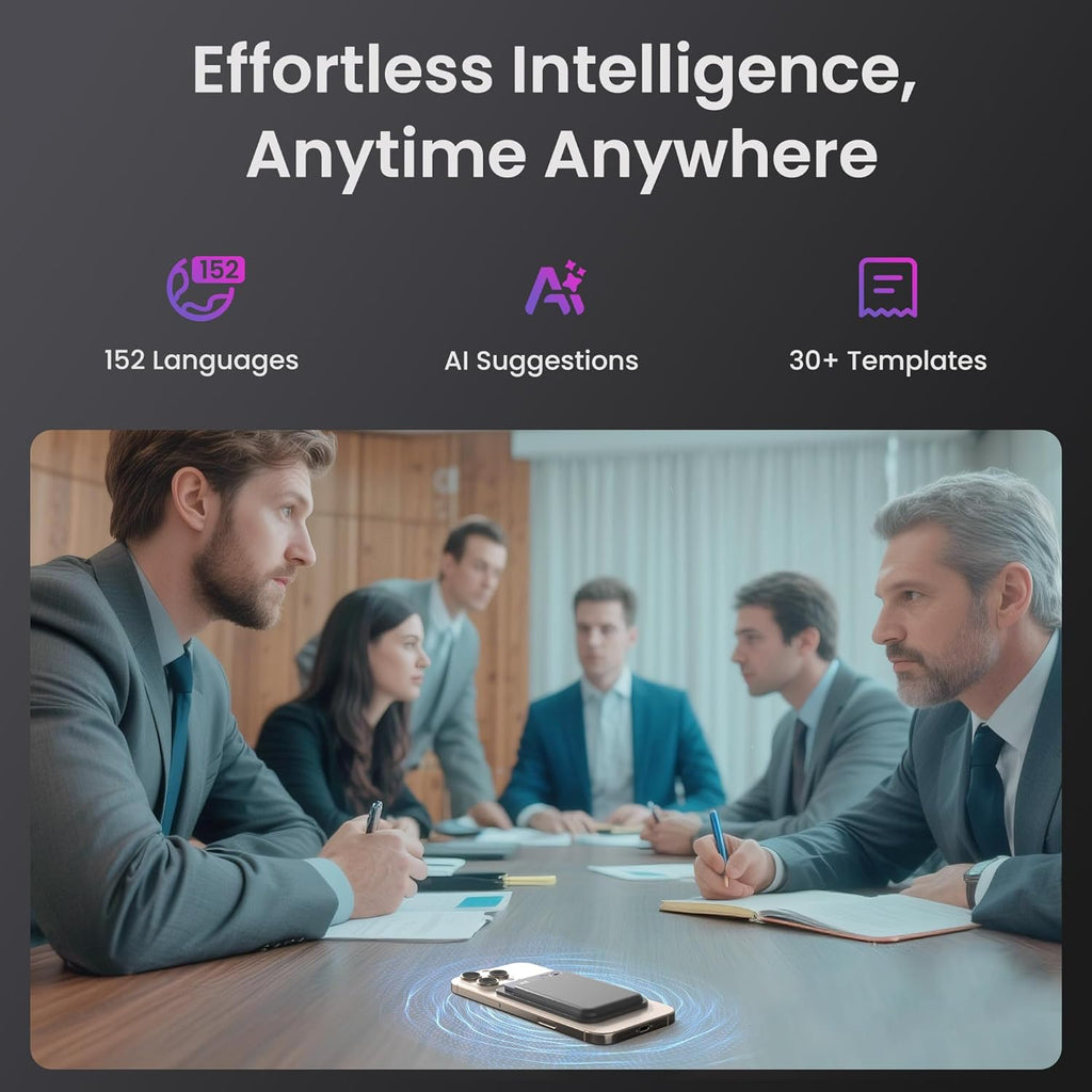 AI Voice Recorder, Note Voice Recorder - Transcribe & Summarize, AI Noise Cancellation Technology, Supports 152 Languages, 64GB Memory APP Control Audio Recorder for Lectures, Meetings, Calls, Gray
