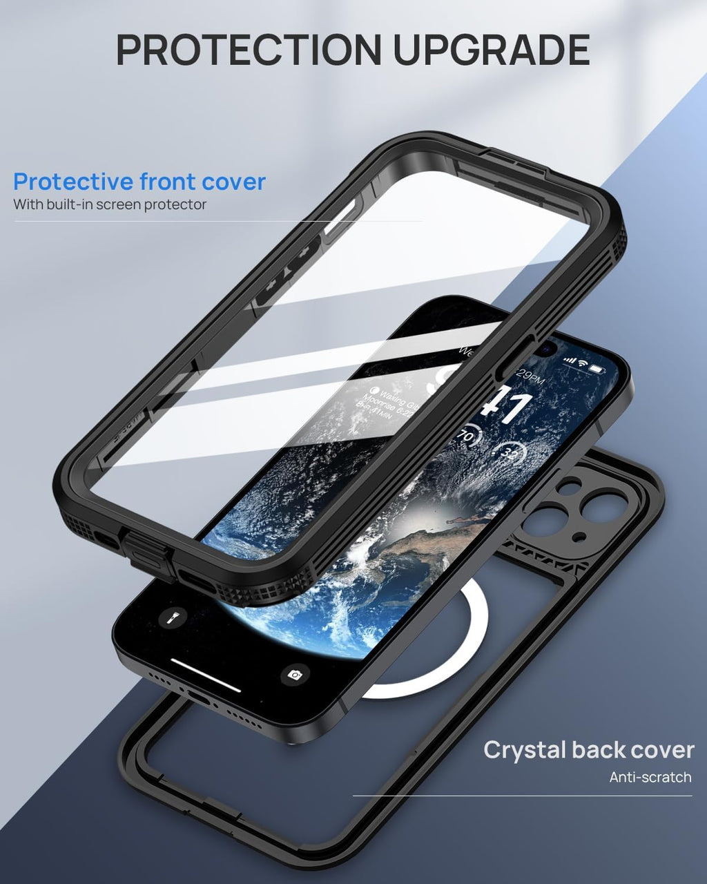 Lanhiem Magnetic for iPhone 15 Case, IP68 Waterproof Dustproof Case, [Compatible with Magsafe] [Built-in Screen Protector] Full Body Heavy Duty Rugged Phone Cover 6.1 inch, Black/Clear