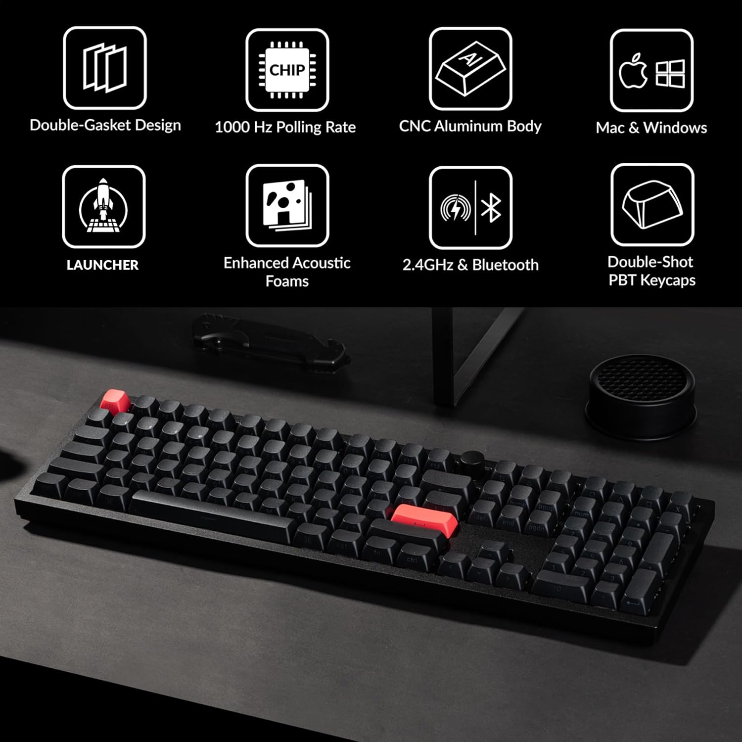 Keychron Q6 Max QMK/LAUNCHER Wireless Bluetooth/2.4 GHz/USB-C Wired Custom Mechanical Keyboard, Full Size Programmable Knob RGB Backlit Hot-Swappable Gateron Brown Switch for Mac Windows Linux - Black