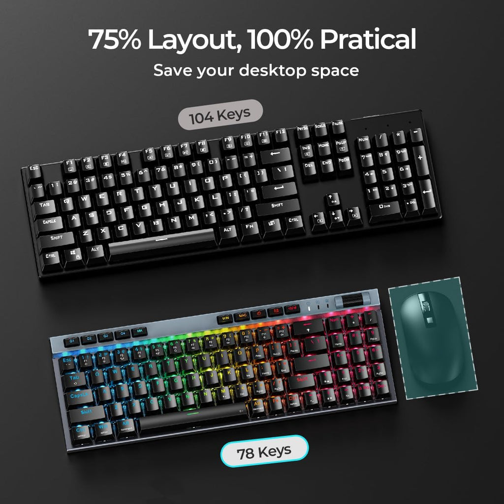 RGB Mechanical GamingKeyboard, 78 Keys Hot-Swap Mechanical Keyboard With Magnetic Red Switches, Ergonomic Keyboard with Aluminum Cover/Media Keys/Software/Dual System WiredKeyboard for PC/Mac Gamer