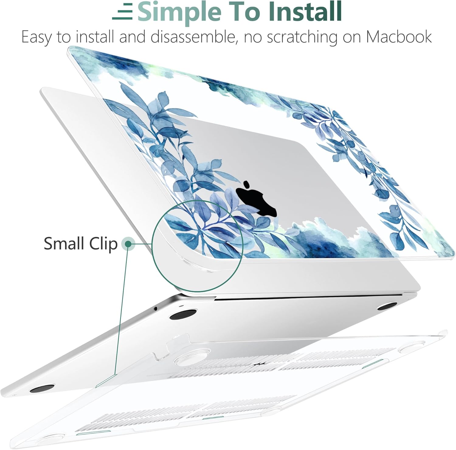 TWOLSKOO for M4 MacBook Air 13.6 inch Case 2025-2022 Release M4 A3240 M3 A3113 M2 A2681, Plastic Hard Shell & Screen Protector & Keyboard Cover & Trackpad Film, Blue Floral