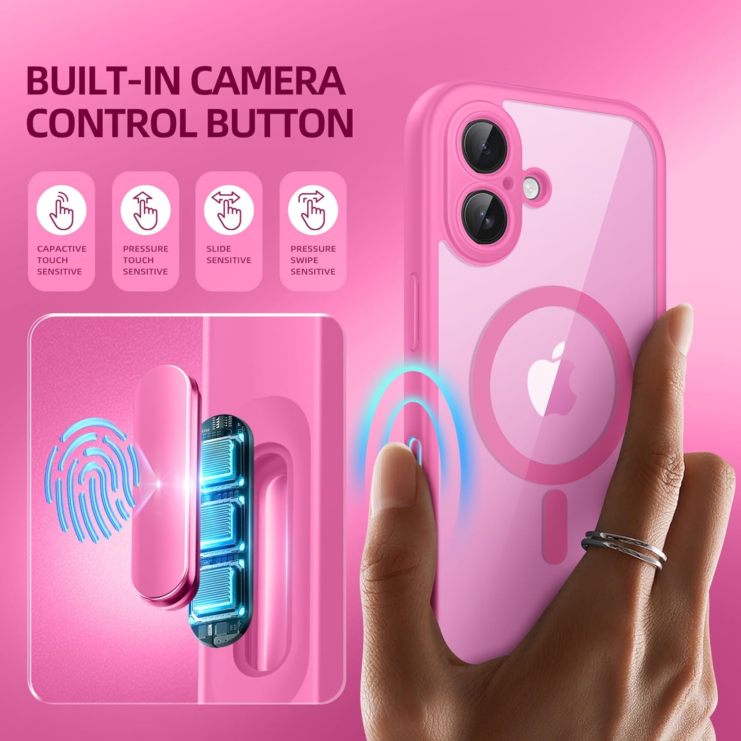 BERFY Magnetic for iPhone 16 Plus Case, Compatible with MagSafe, Built-in Privacy Screen Protector and Upgraded Camera Protection, Anti-Spy Full Body Shockproof Phone Case for 16 Plus 6.7", Peony