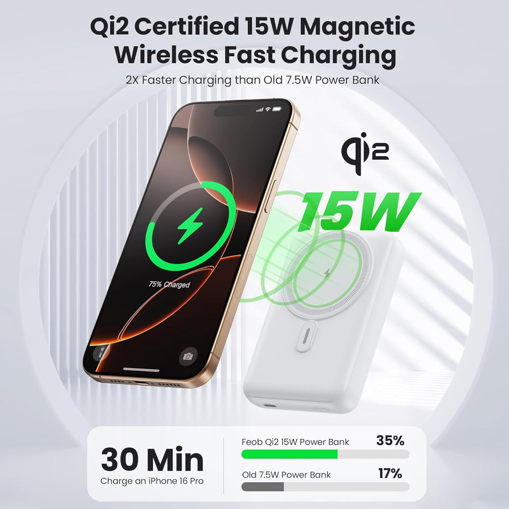 Magnetic Portable Charger for iPhone, 3-in-1 10800mAh Qi2 15W Wireless Power Bank with iWatch Charger,30W PD Fast Charging USB-C LCD Display Battery Pack for Magsafe,iPhone 16/15/14/13/12, Apple Watch