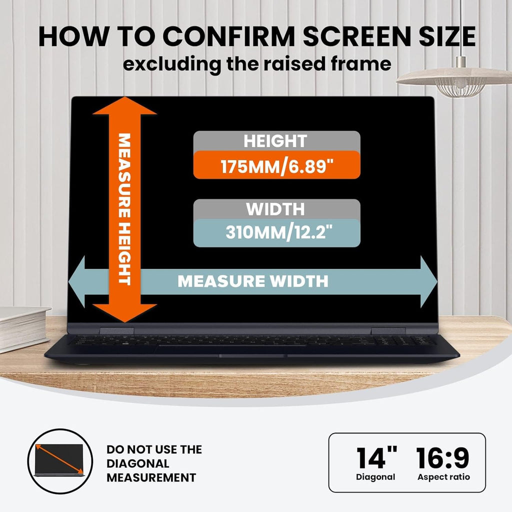 HD Laptop Privacy Screen 14 inch, Upgraded Laptop Privacy Screen for 16:9 Widescreen Removable Anti Glare Cover and Blue Light UV-Blocking Filter