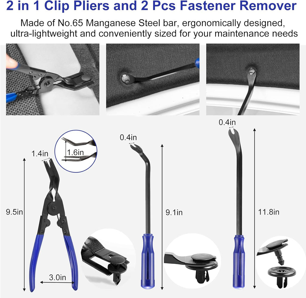 Trim Removal Tool Kit 250Pcs Car Removal Tool Kit Pry Tool Set Auto Clip Pliers Panel Door Radio Dash Window Bumper Adhesive Cable Clips Retainer Clip Set Terminal Removal Tool Set Fastener Remover