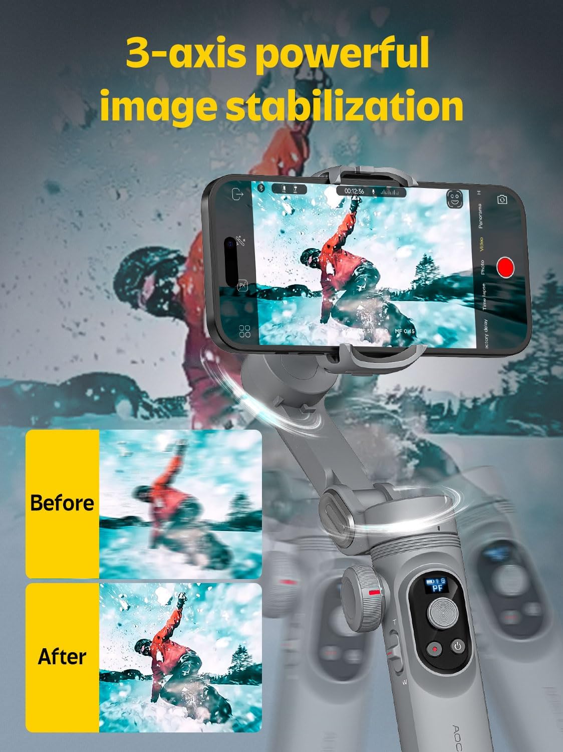 Professional Gimbal Stabilizer for Smartphone w/Wireless Charging OLED Display LED Light Focus Wheel, 3-Axis Phone Gimbal Stabilizer for iPhone 15 14 13 12 Pro/Max/Xs Galaxy S23-AOCHUAN Smart X Pro
