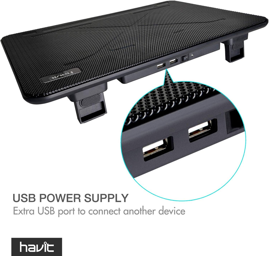 Havit HV-F2056 15.6-17 Inch Laptop Cooler Cooling Pad - Slim Portable USB Powered (3 Fans) (Black+Red)