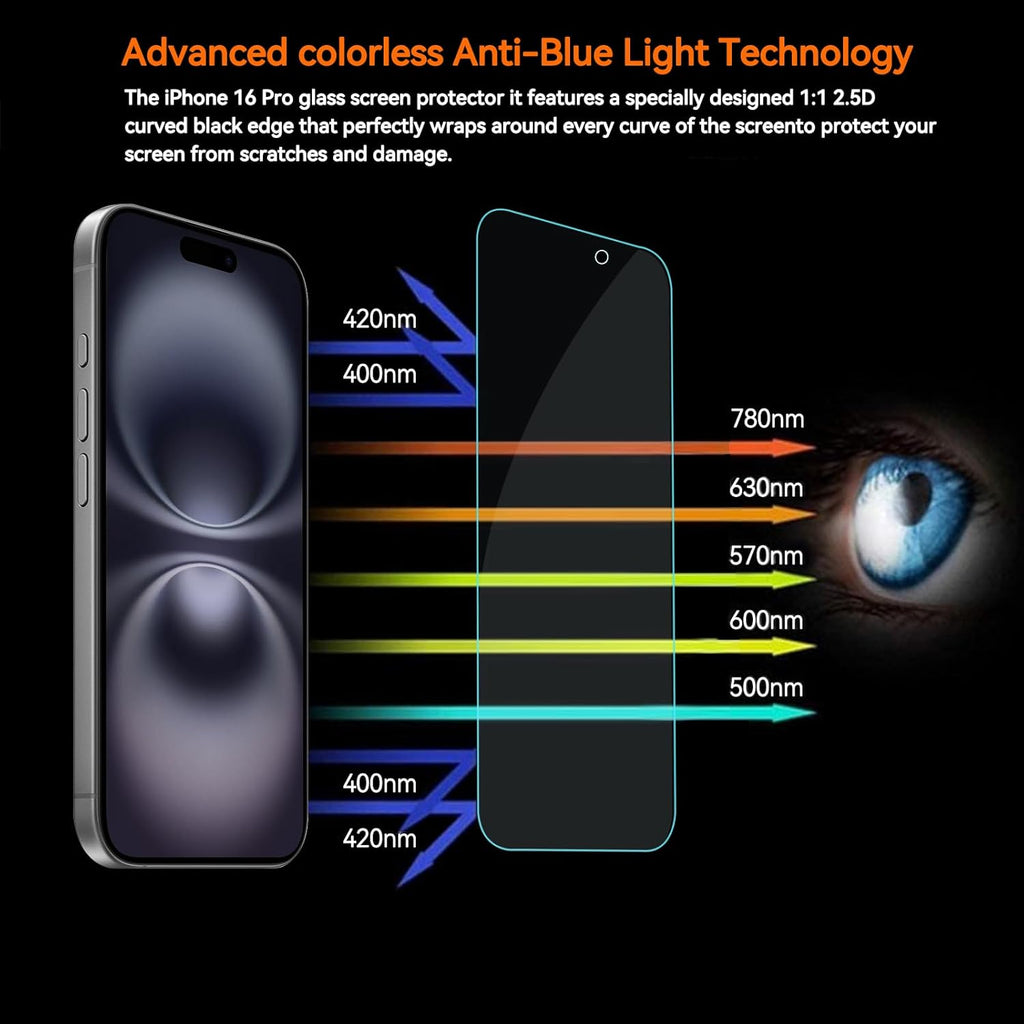 4 Pack Anti Blue Light Screen Protector for iPhone 16 plus /15 plus [6.7inch] with Installation Frame,9H+ Anti Blue Light Tempered Glass, Anti-Scratch, Case Friendly
