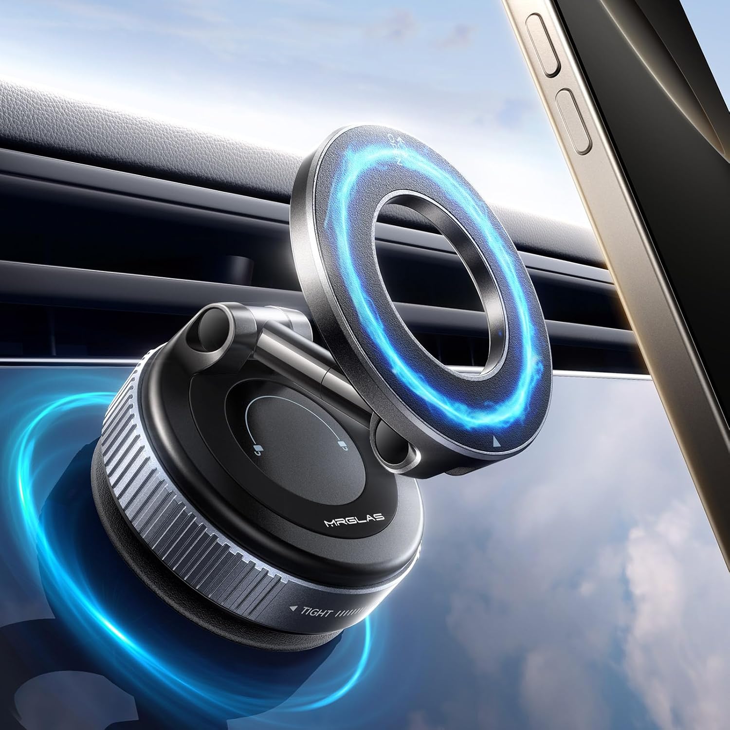MRGLAS 2026 Upgraded Vacuum Magnetic Phone Holders for Your Car 360° Adjustable Absorption Magnetic Bracket 98LBS Magsafe Suction Cup Phone Mount for iPhone Car Truck Accessories for Men Women