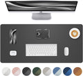Leather Desk Pad Protector, Large Mouse Pad and Non-Slip Desk Cover, Waterproof PU Leather Blotter Mat for Office and Home (Dark Grey, 36" x 17")