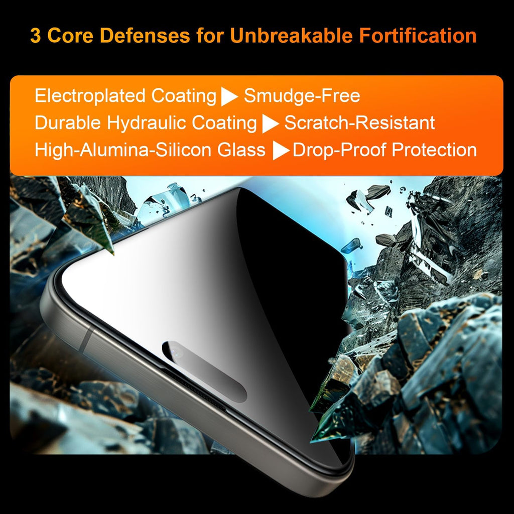 OneFish 2 Pack Privacy Screen Protector for iPhone 16/15-4-Way 360° Anti-Spy Tempered Glass, 9H Hardness, 3D Curved Edges, Case-Friendly & Easy Installation