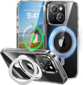 MAGIC JOHN for iPhone 15 Case 360° Rotatable Magnetic Invisible Stand, Fit for MagSafe 15 Phone Case, 16FT Military Grade Shockproof for iPhone Case with Kickstand, Clear