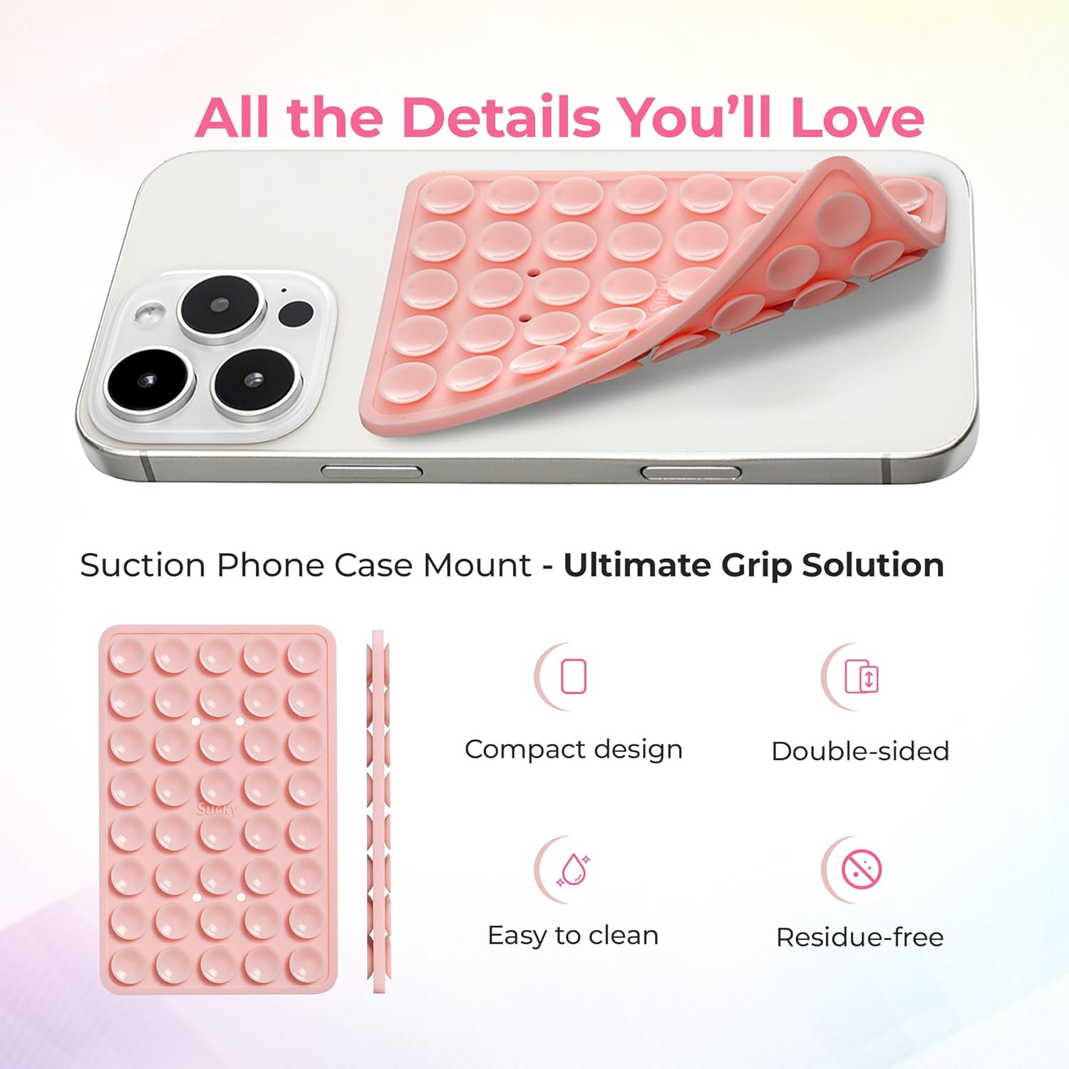 SUCKY Silicone Suction Phone Case Adhesive Mount - Anti-Slip Holder, Hands-Free Fidget Toy, Phone Accessory for iPhone and Android (Baby Blue, Double V2)