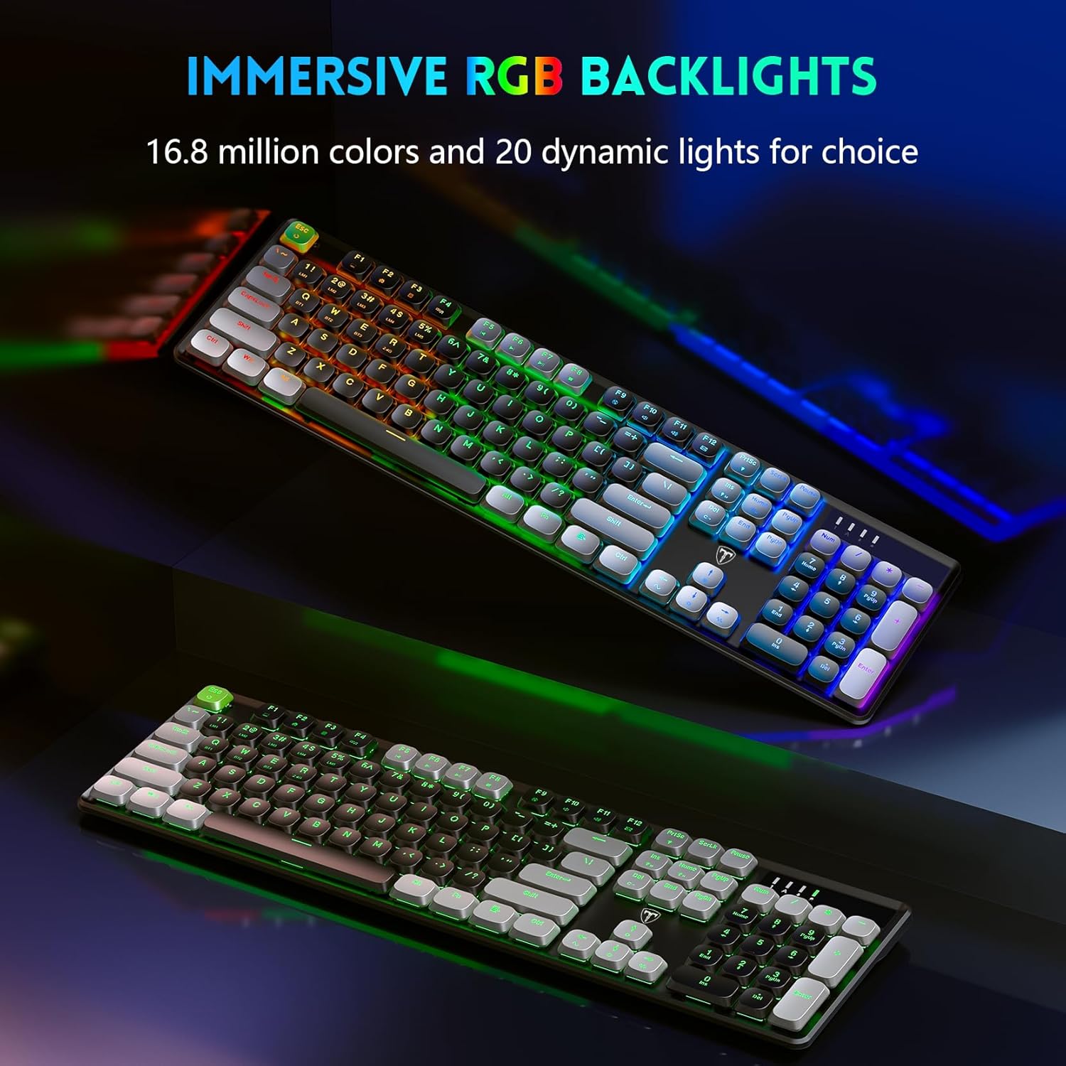 RisoPhy Wireless Gaming Keyboard, Low-Profile 2.4G/USB-C/Bluetooth Mechanical Keyboard with Smooth Red Switches, RGB Backlight/Software/Silent Ergonomic Keyboard for PC/Mac Gamer