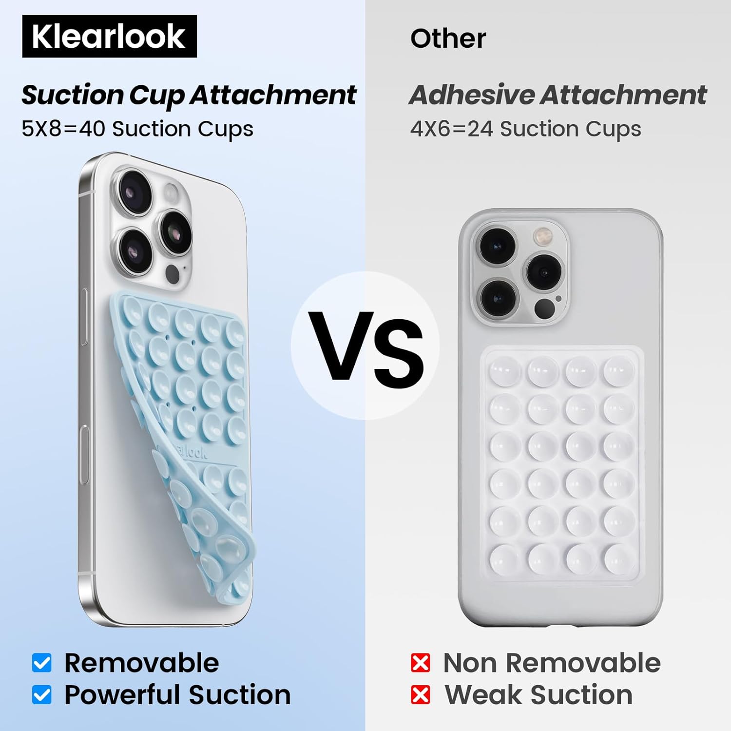 Silicone Suction Cup Phone Case Mount Double Sided, Silicon Sticky Phone Grip with Higher Suction Power for Cell Phone, Hands-Free Phone Accessories Holder for Selfies and Videos, Baby Blue
