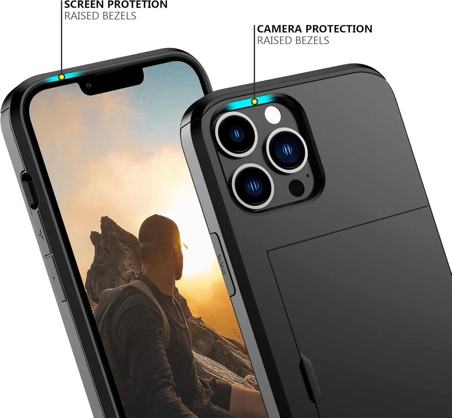 Nvollnoe for iPhone 12 Pro Max Case with Card Holder Heavy Duty Protective Dual Layer Shockproof Hidden Card Slot Slim Wallet Case for iPhone 12 Pro Max for Men&Women(Black)