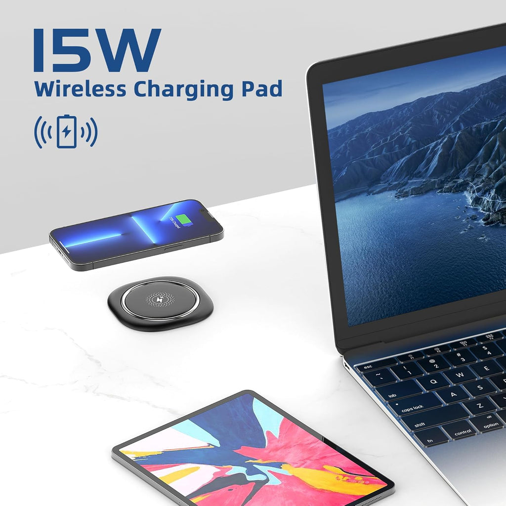 Jgstkcity Pop Up Outlet for Countertop 3.15-inch Desk Wire Hole Insert,9-in-1 Power Strip with 15W Wireless Charger,4 Outlets 4 USB Ports,15Amp Tamper Resistant Receptacle, ETL Listed (Black)