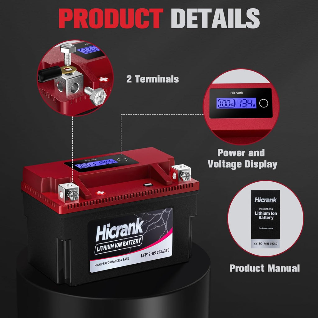 YTX12-BS 12V 6Ah,360CCA LiFePO4 Lithium Motorcycle Battery,Powersports Battery for Honda KTM Yamaha Harley Fit ATV, UTV, Scooter, Motocross, Lawn Mower, Jet Ski, Polaris