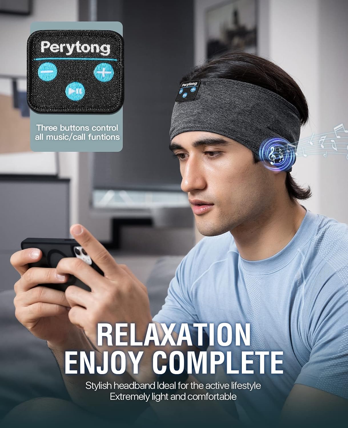 Perytong New Sleep Headphones Bluetooth Headband, Wireless Soft Sleeping Headphones with Ultra-Thin Speakers Perfect for Side Sleepers, Running, Workout, Jogging, Yoga, Travel