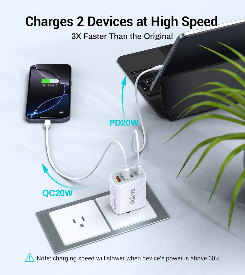 40W USB C Charger Cube, 2-Pack Wall Plug Fast Charging Block, 4-Port PD+QC Power Adapter Multiport Brick Type C Box for iPhone 16/15/14/13/12/11/Pro Max/XS/XR/8/7, Tablets, Cellphones