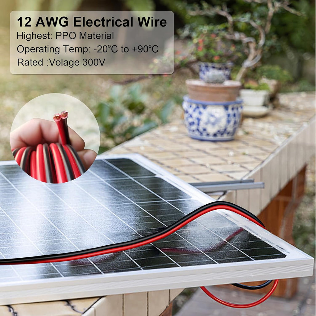 12 Gauge Wire 100FT Tinned Copper Wire-2 Conductor Parallel Wire Insulated Stranded Wire for Solar Panel Car Audio Automotive Low Voltage Electrical Wire for LED Lighting (12AWG 100FT)