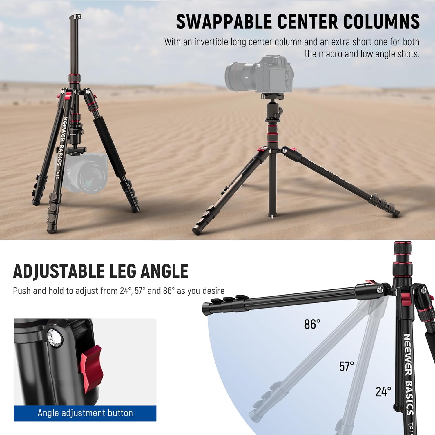 NEEWER Basics Camera Tripod Monopod, 71" Aluminum Heavy Duty Portable Travel DSLR Cell Phone Stand with 360° Ball Head Cellphone Holder Mount Compatible with iPhone for Filming Video Recording, TP15